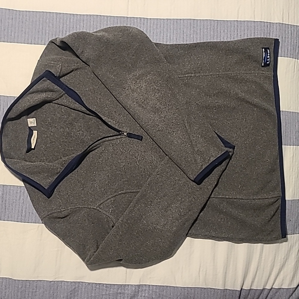 LL Bean Fleece Gray with Blue trim